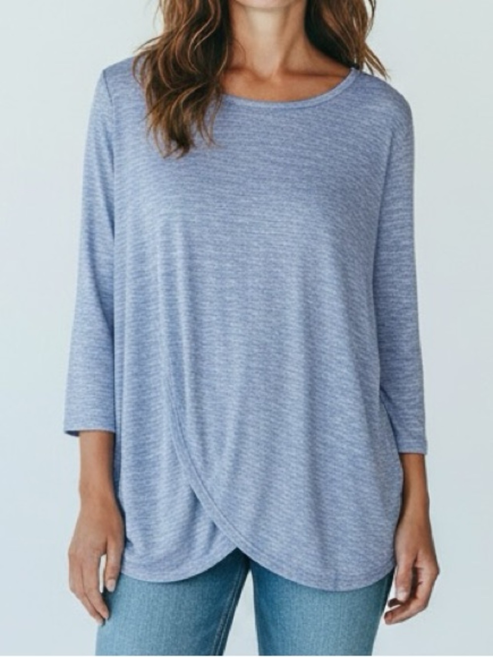 NWT Umgee Blue White Striped Asymmetrical Tunic Top Size L